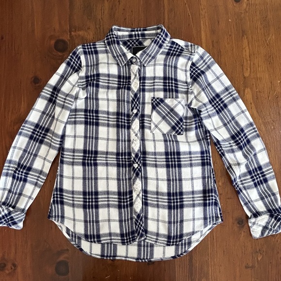 RAILS Navy Blue White PLAID Flannel Button Up SHIRT S Outdoor Casual Hiking - Picture 8 of 12